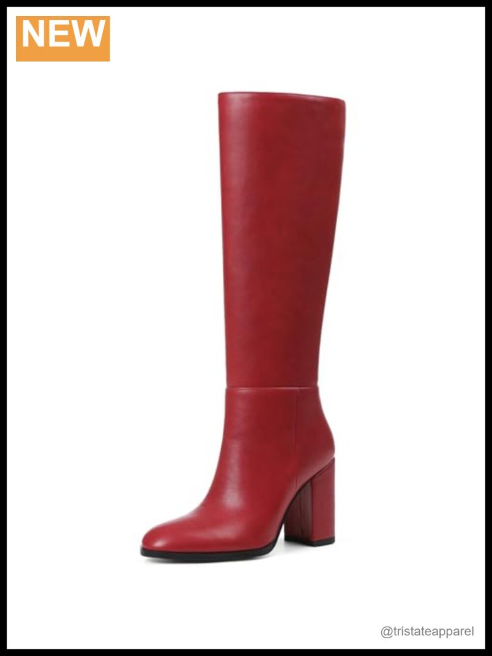 Wide Calf Knee High Boots Chunky Heel Round Toe PU Leather Side Zip Tall Boots